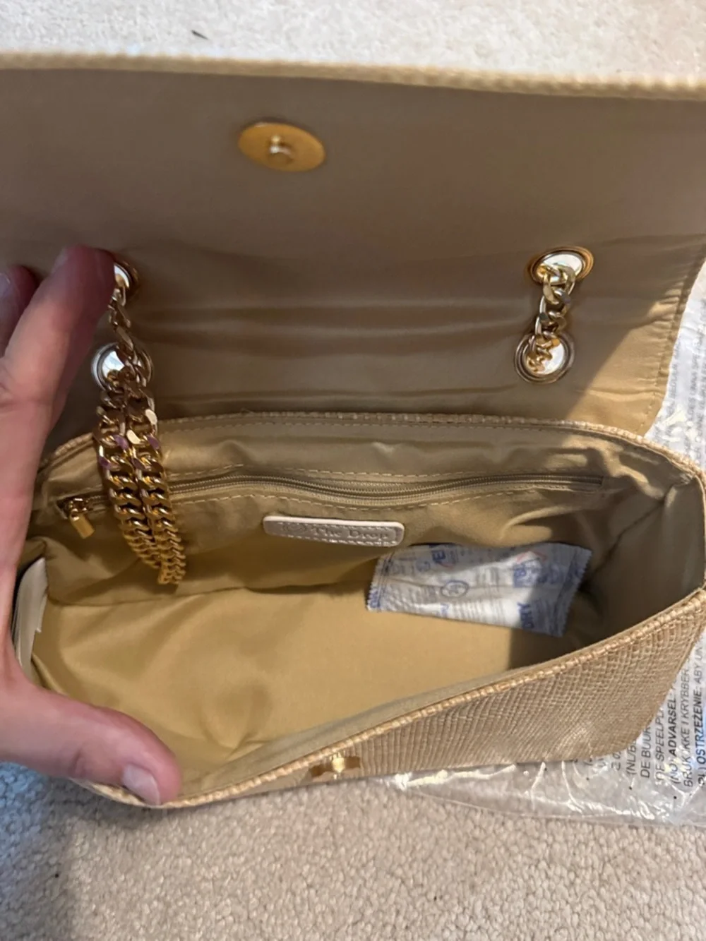 The Drop ratan shoulder bag gold chain NWT